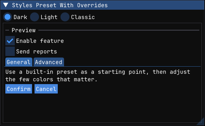 Preset style with overrides